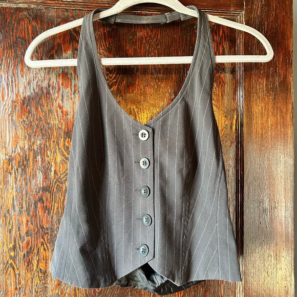 Rampage Tops - Rampage Vintage Black Pinstripe Halter Vest Y2K 90s Adjustable Small